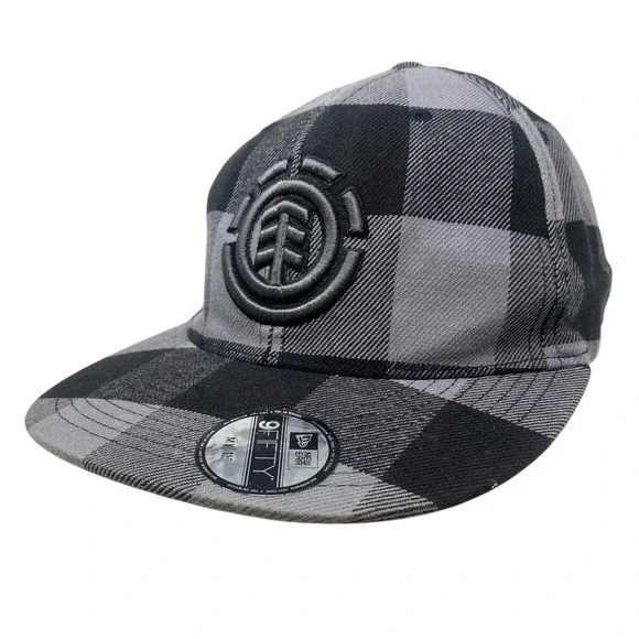 Element Skateboarding Flex Fit Hat Baseball Cap Skate Grunge Black/Grey Check - Picture 1 of 9